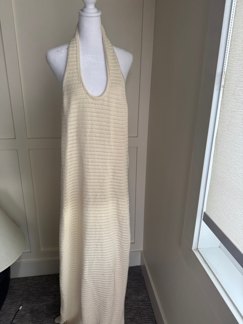 DISSH Cream Crochet Halter Maxi Dress